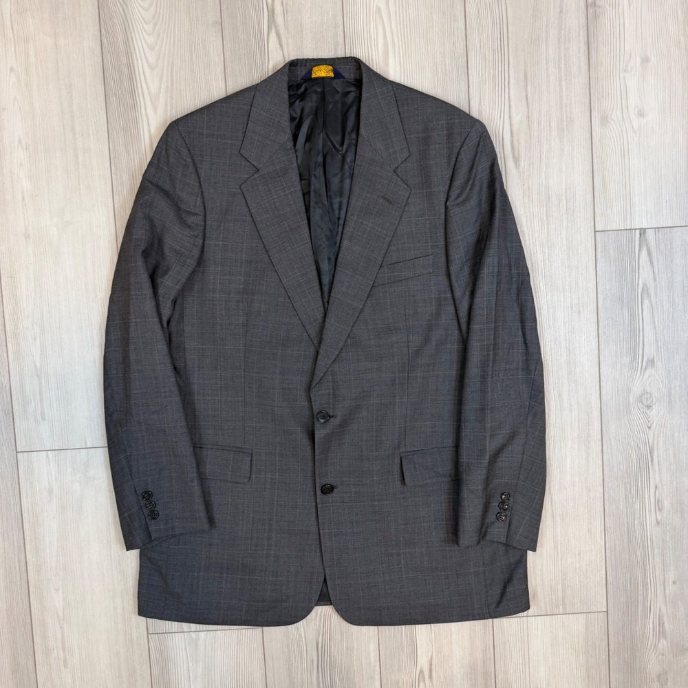 Brooks Brothers Mens 43L Grey Glen Plaid 100% Wool 2 Button Blazer Sport Coat